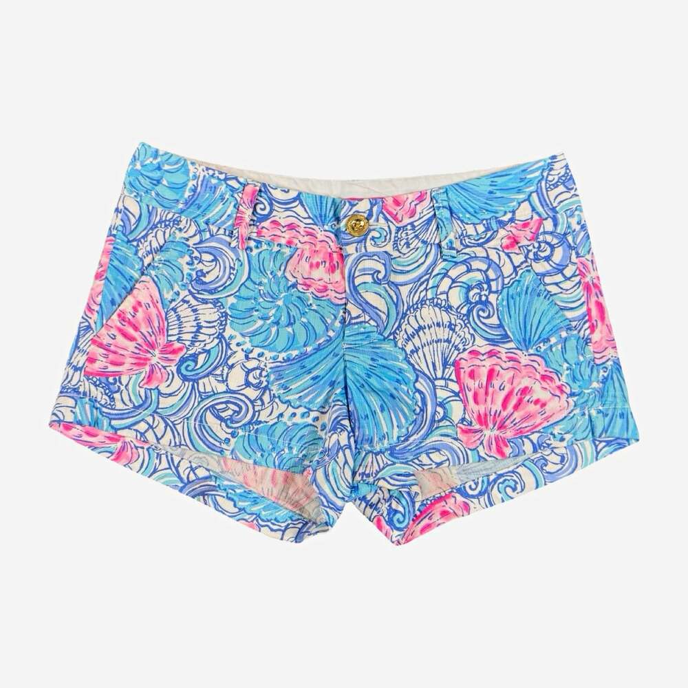 Lilly Pulitzer Walsh Women’s Chino Shorts Size 2 Blue Pink Floral Cotton Pockets